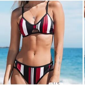 Striped Adjustable Strap Bikini Set